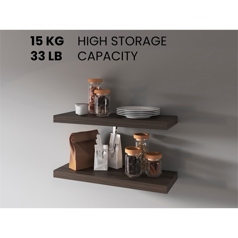 Pemberly Row Floating Wall Shelf Set of 2 Engineered Wood in Sienna Oak
