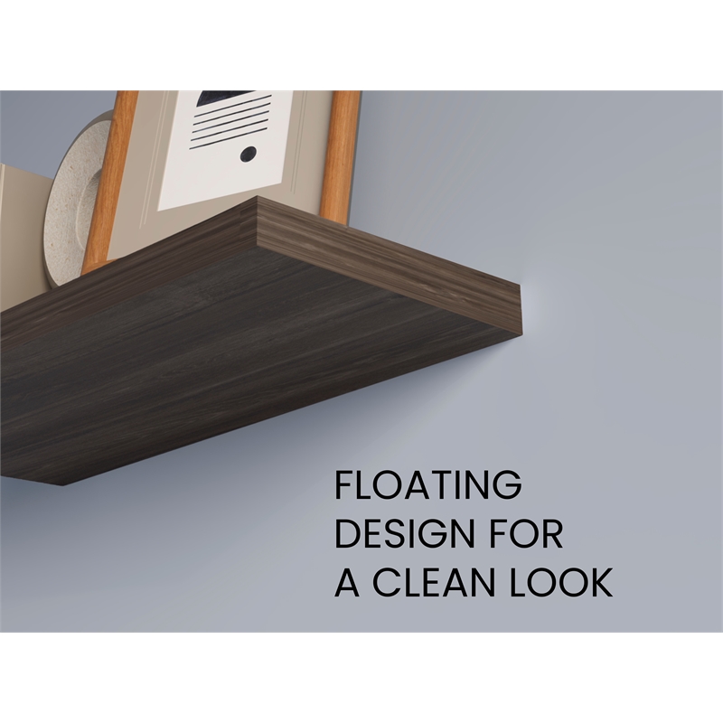 Pemberly Row Floating Wall Shelf Set of 2 Engineered Wood in Sienna Oak