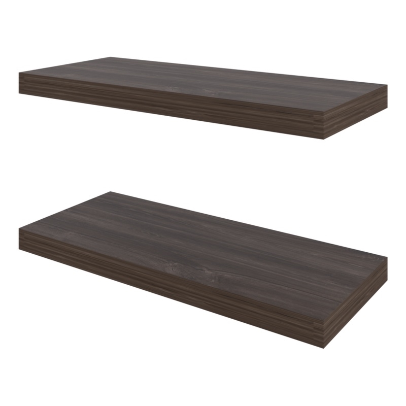 Pemberly Row Floating Wall Shelf Set of 2 Engineered Wood in Sienna Oak