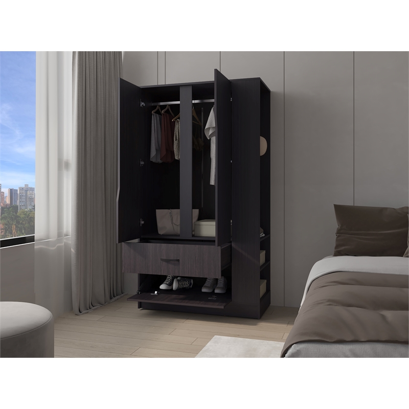 Pemberly Row Bedroom Wardrobe with 3 Doors and 1 Drawer in Wenge