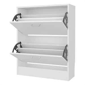 Pemberly Row Slim Shoe Cabinet with 2 Tilt-Out Doors in White