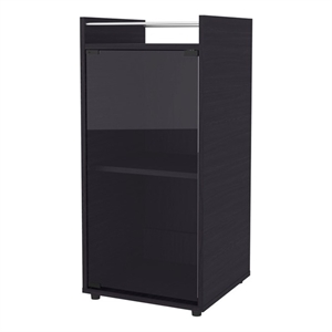 Pemberly Row Glass Door Bar Cabinet with Shelves Engineered Wood in Black