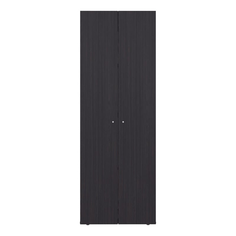 Pemberly Row Minimalist Wardrobe with Asymmetrical Doors in Dark Brown