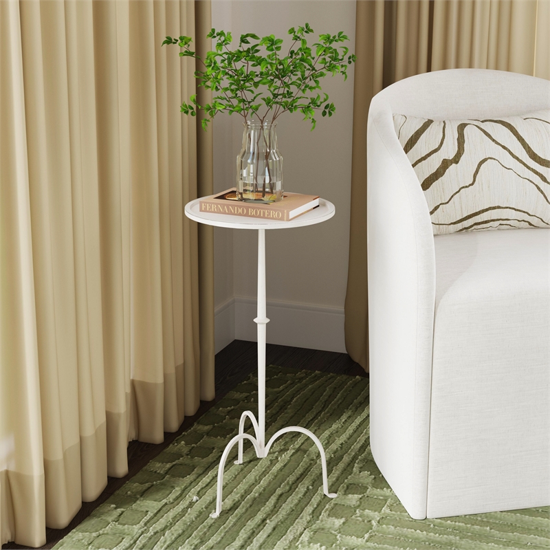 Pemberly Row Industrial Round Iron Pedestal Table in Gray/Beige Finish