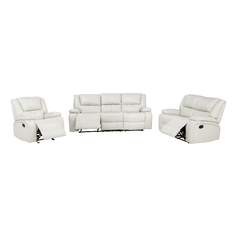 Pemberly Row 3-Piece Reclining Sofa Set with Glider in White Faux Leather