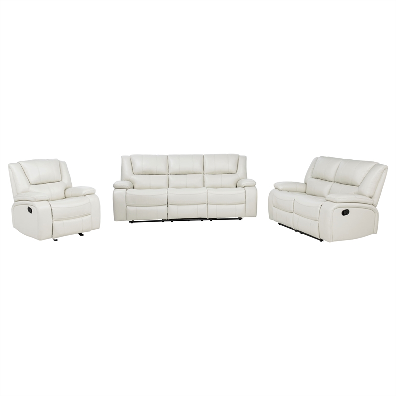 Pemberly Row 3-Piece Reclining Sofa Set with Glider in White Faux Leather