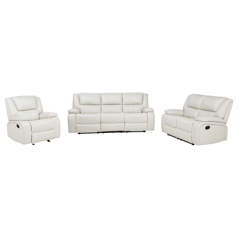 Pemberly Row 3-Piece Reclining Sofa Set with Glider in White Faux Leather