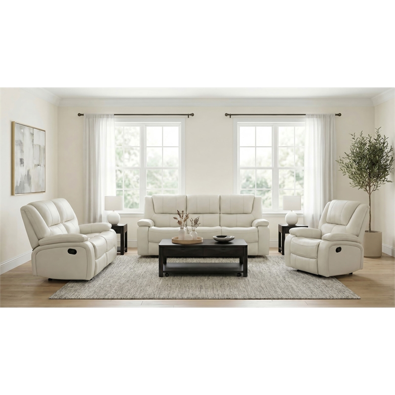 Pemberly Row 3-Piece Reclining Sofa Set with Glider in White Faux Leather