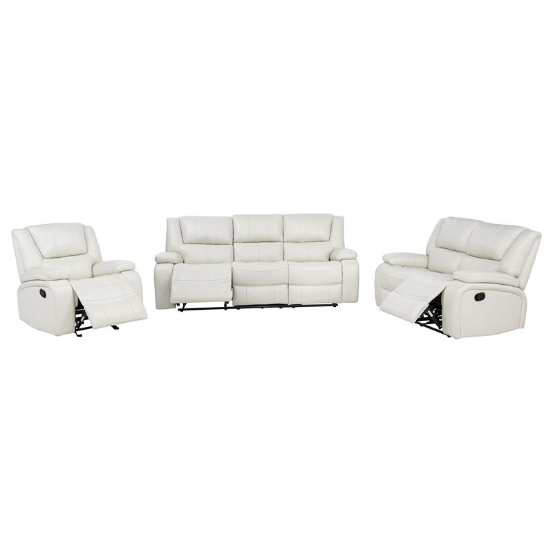 Pemberly Row 3-Piece Reclining Sofa Set with Glider in White Faux Leather