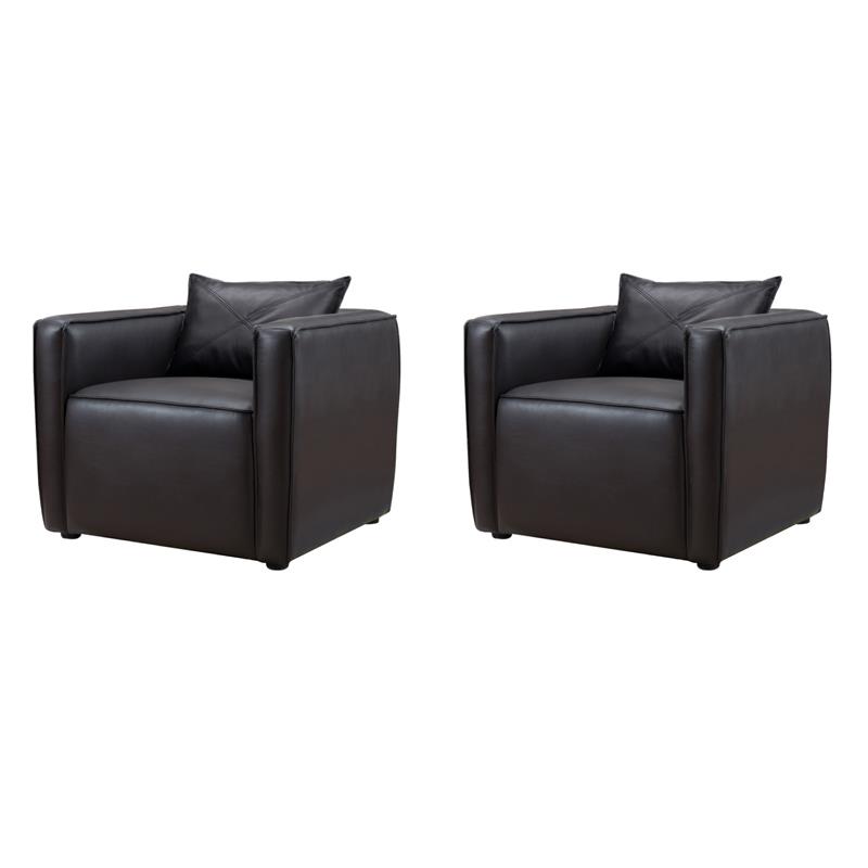 Pemberly Row Set of 2 Modern Dark Gray Vinyl Accent Chairs
