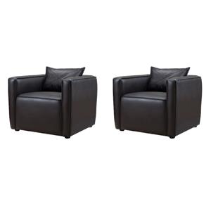Pemberly Row Set of 2 Modern Dark Gray Vinyl Accent Chairs