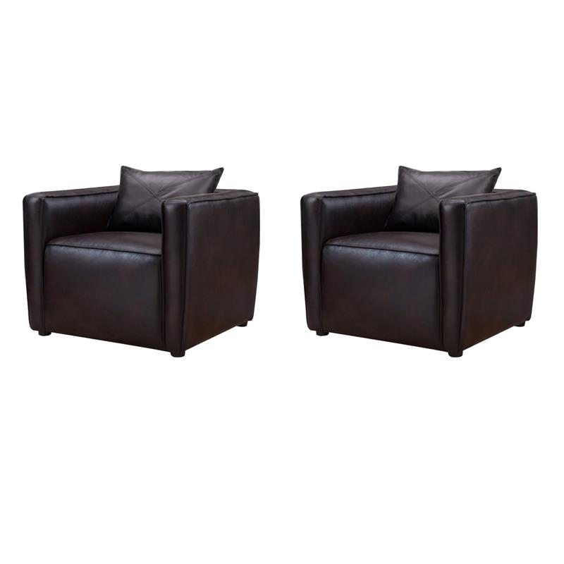 Pemberly Row Set of 2 Modern Accent Chairs in Brown Vinyl
