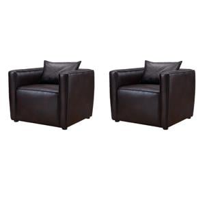 Pemberly Row Set of 2 Modern Accent Chairs in Brown Vinyl