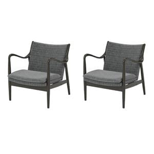 Pemberly Row Set of 2 Modern Accent Chairs in Gray Linen Fabric