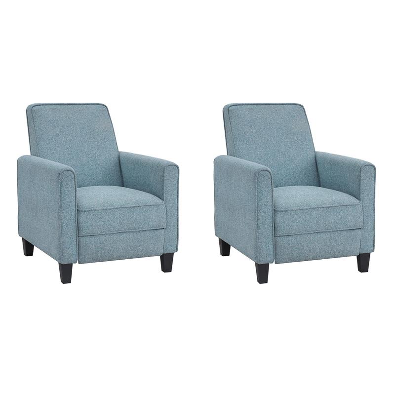 Pemberly Row Set of 2 Push Back Chairs in Blue Linen with Tapered Legs