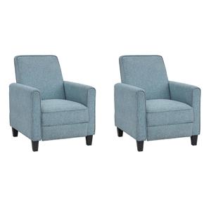 Pemberly Row Set of 2 Push Back Chairs in Blue Linen with Tapered Legs