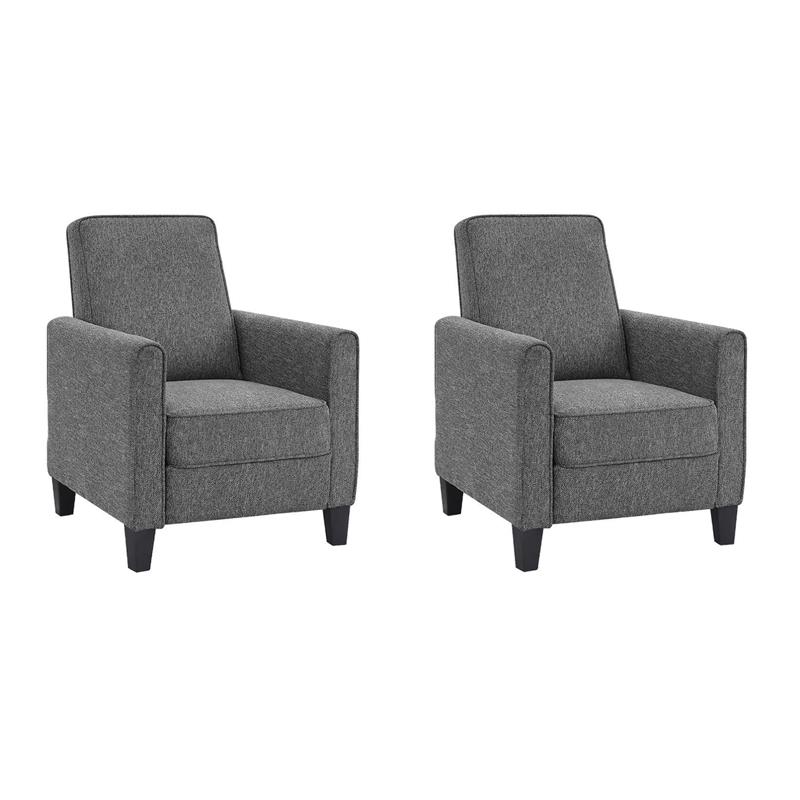 Pemberly Row Set of 2 Push Back Chairs in Gray Linen with Tapered Legs