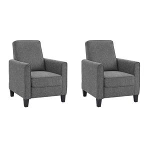 Pemberly Row Set of 2 Push Back Chairs in Gray Linen with Tapered Legs