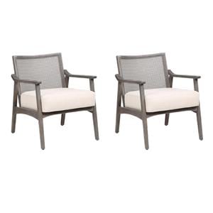 Pemberly Row Set of 2 Accent Chairs in Gray with Beige Linen Cushions