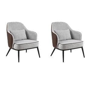 Pemberly Row Mid-Century Accent Chairs - Set of 2 in Gray Faux Leather