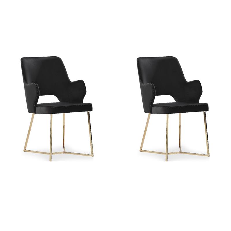 Pemberly Row Set of 2 Contemporary Black Velvet Accent Chairs
