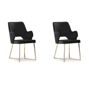 Pemberly Row Set of 2 Contemporary Black Velvet Accent Chairs