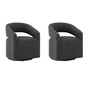 Pemberly Row Barrel Swivel Armchairs - Set of 2 in Charcoal Boucle Fabric