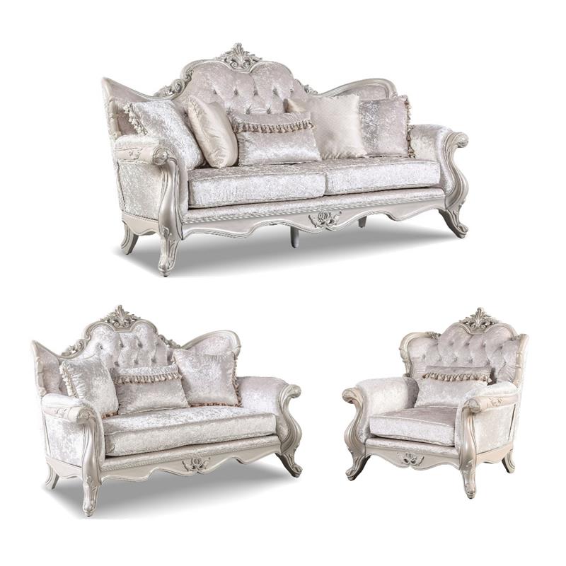 Pemberly Row 3-Pc Traditional Living Room Sofa Set in Off White