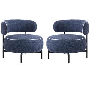 Pemberly Row Set of 2 Swivel Accent Chairs in Blue Fabric