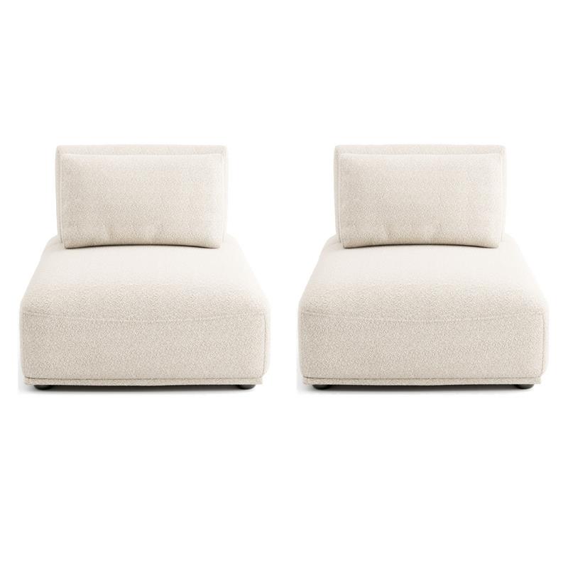 Pemberly Row Set of 2 Beige Boucle Fabric Armless Chairs