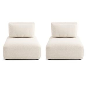 Pemberly Row Set of 2 Beige Boucle Fabric Armless Chairs
