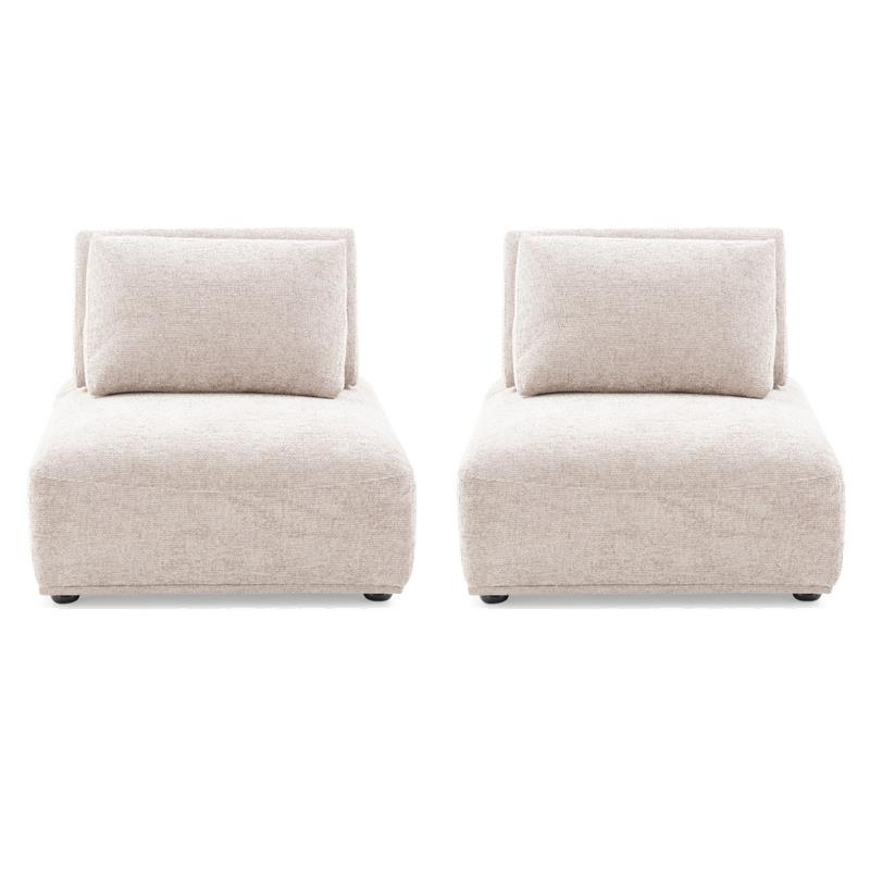Pemberly Row Armless Chairs - Set of 2 in Light Brown Chenille