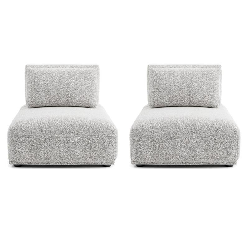 Pemberly Row Modern Armless Chairs - Set of 2 in Light Gray Boucle Fabric