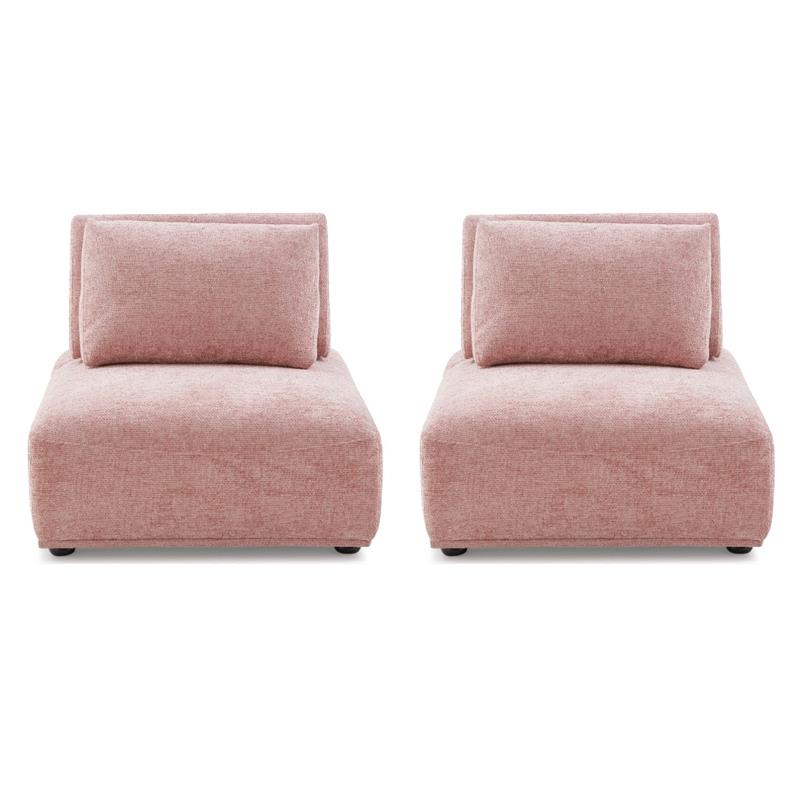 Pemberly Row Armless Chairs - Set of 2 in Pink Chenille