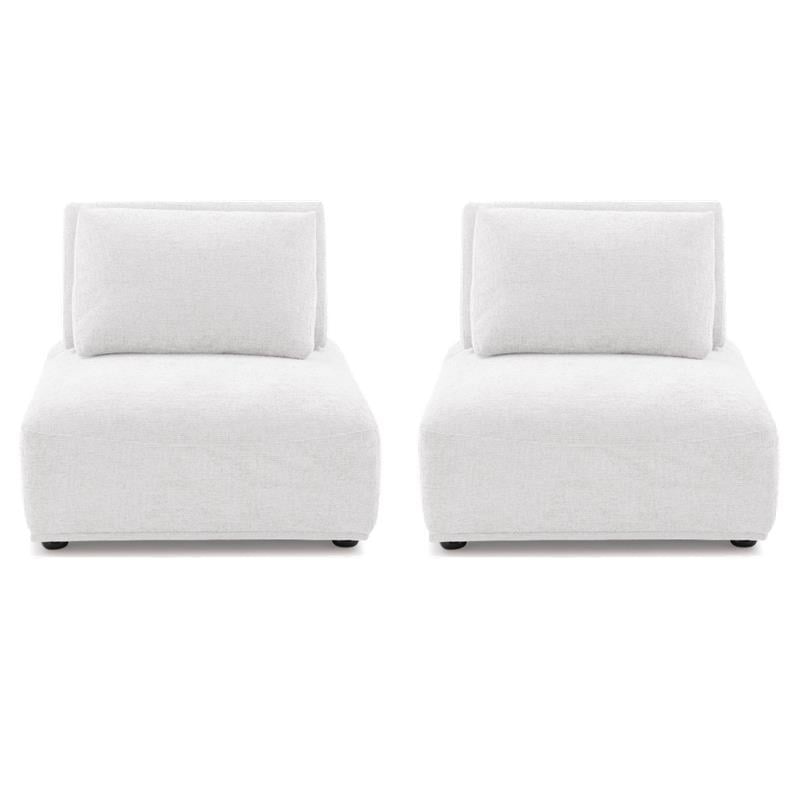 Pemberly Row Modern White Chenille Armless Chairs - Set of 2