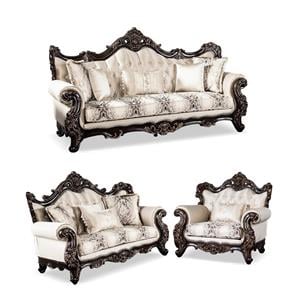Pemberly Row 3-Pc Living Room Sofa Set in Beige Fabric and Dark Cherry