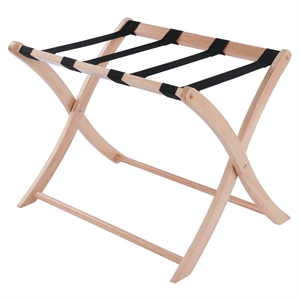 Pemberly Row Scarlett Luggage Rack with Natural Wood Finish and Foldable Design