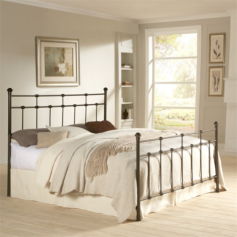 Pemberly Row Full-Size Decorative Metal Bed in Dark Hammered Bronze