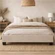 Pemberly Row Full Upholstered Platform Bed with Wooden Slats in Beige