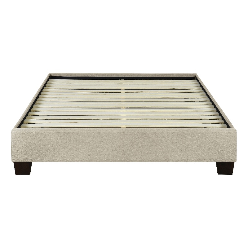 Pemberly Row Full Upholstered Platform Bed with Wooden Slats in Beige