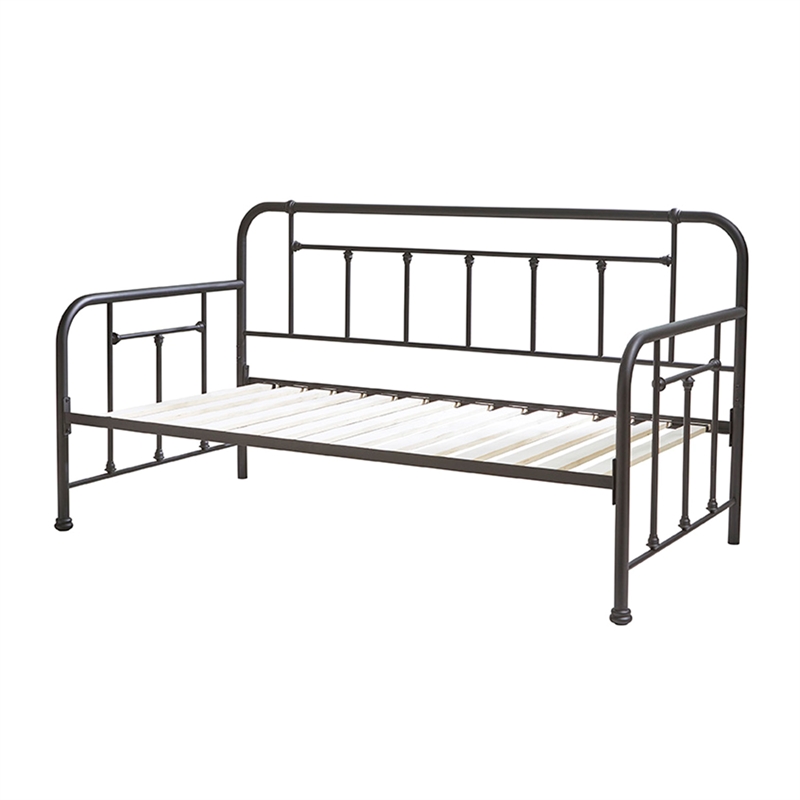 Pemberly Row Twin Size Daybed with Mattress Ready Slats in Black