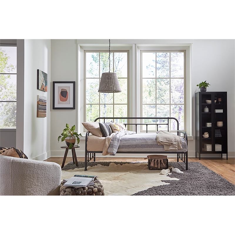 Pemberly Row Twin Size Daybed with Mattress Ready Slats in Black