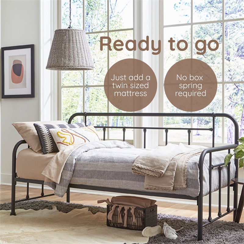 Pemberly Row Twin Size Daybed with Mattress Ready Slats in Black