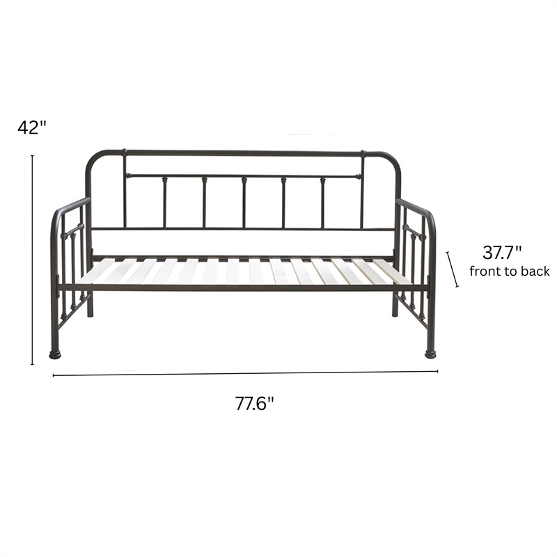 Pemberly Row Twin Size Daybed with Mattress Ready Slats in Black