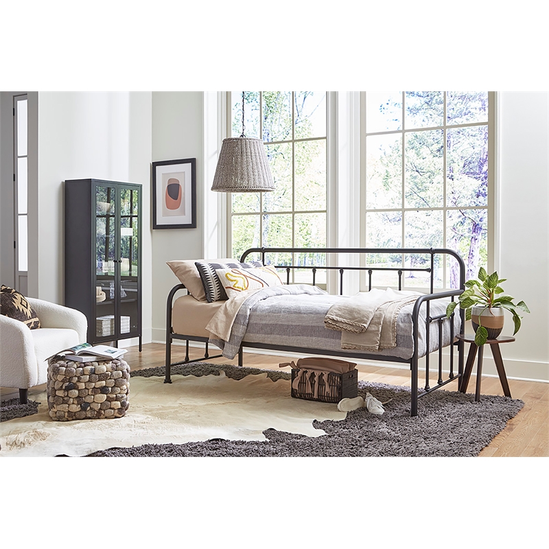 Pemberly Row Twin Size Daybed with Mattress Ready Slats in Black
