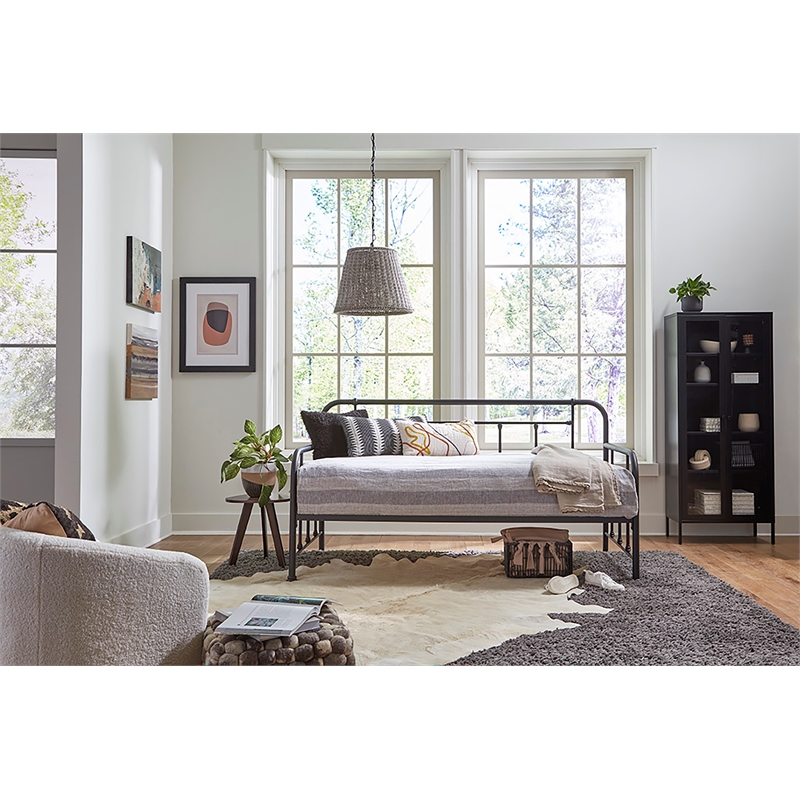 Pemberly Row Twin Size Daybed with Mattress Ready Slats in Black