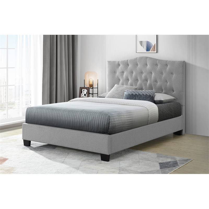 Pemberly Row King Upholstered Platform Bed with Wooden Slats in Gray