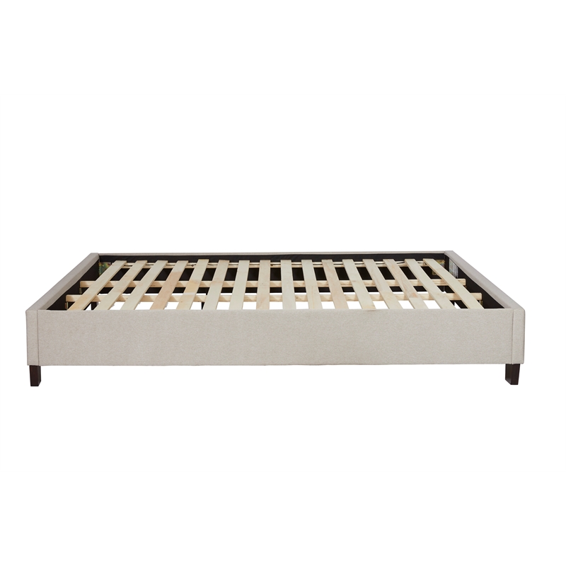 Pemberly Row King Upholstered Platform Bed with Wooden Slats in Beige