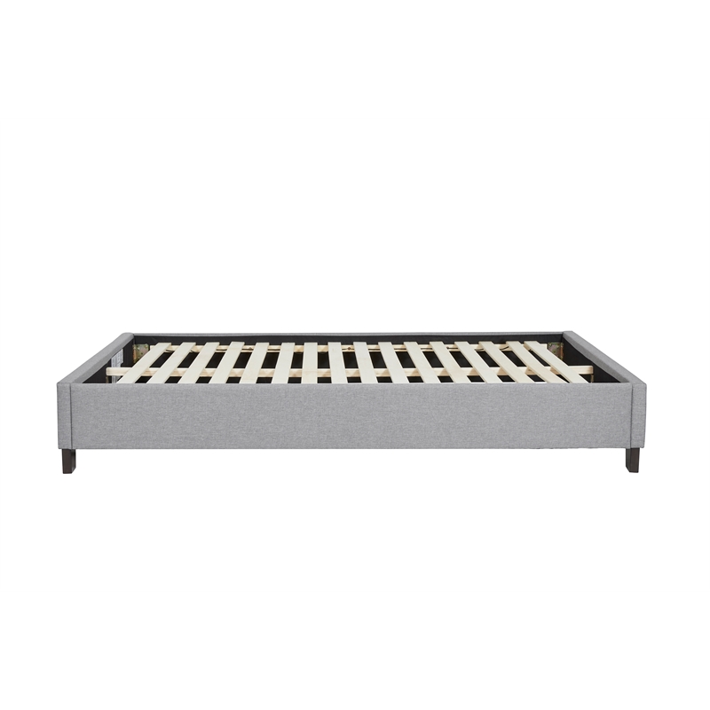 Pemberly Row Queen Upholstered Platform Bed with Wooden Slats in Gray