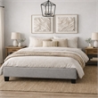 Pemberly Row Queen Upholstered Platform Bed with Wooden Slats in Gray